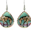 Teardrop horse earrings created in Mokume-gane style with patina greenish blue background color Teardrop horse earrings created in Mokume-gane style with patina greenish blue background color