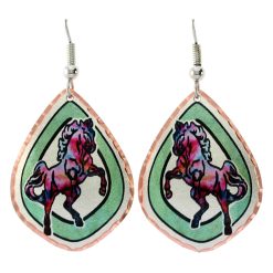 Rearing horse earrings handmade from copper in vibrant colors
