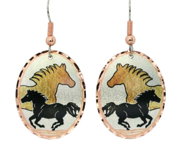 Two horse silhouettes in black and gold colors horse earrings