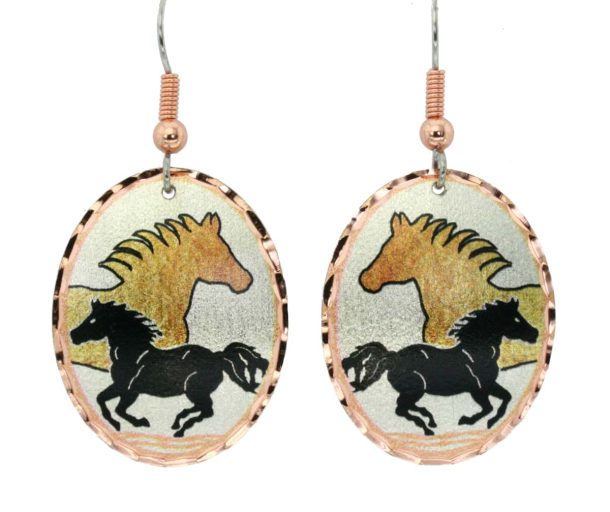 Two horse silhouettes in black and gold colors horse earrings