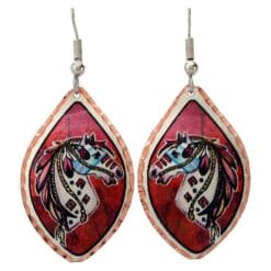 War pony earrings with dark red background will your timeless treasure