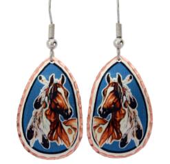 American Indian warhorse earrings with feathers