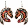 Buy truly special cut out horse earrings with dangle feather