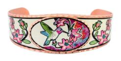 Hummingbird bracelet created in colorful hummingbird and copper flame painting background colors