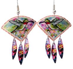 Dangle hummingbird earrings fun to wear handmade in brilliant colors