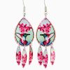 Dangle hummingbird earrings created in beautiful flowers and hummingbird design and pastel colors