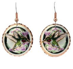 Purple flowers and hummingbird earrings will make you smile
