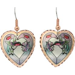 Unique hummingbird earrings handmade in heart shape with beautiful colors