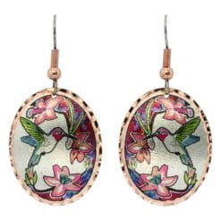 Buy hummingbird earrings handmade from copper in vibrant colors to brighten up your days