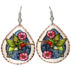 Teardrop Hummingbird Earrings Handmade from Copper in Colorful Artwork