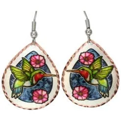 Teardrop Hummingbird Earrings Handmade from Copper in Colorful Artwork