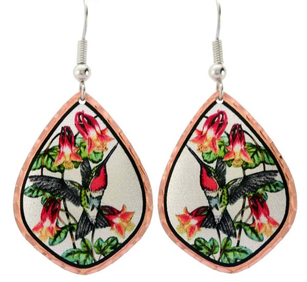 Hibiscus and hummingbird earrings designed by Lynn Bean