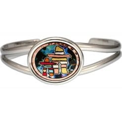 Affordable wholesale art jewelry, silver-plated wire bracelets accentuate with copper Canadian Inukshuk artwork