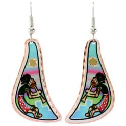 Beautifully shaped colorful Kokopelli earrings with surgical steel hypoallergenic ear wires.