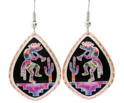 Kokopelli earrings handmade from copper in translucent colors