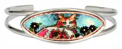 Affordable wholesale art jewelry, silver-plated wire bracelets accentuate with copper cat artwork
