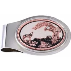Handcrafted soaring bald eagle and grizzly bear pure copper and silver-plated money clip