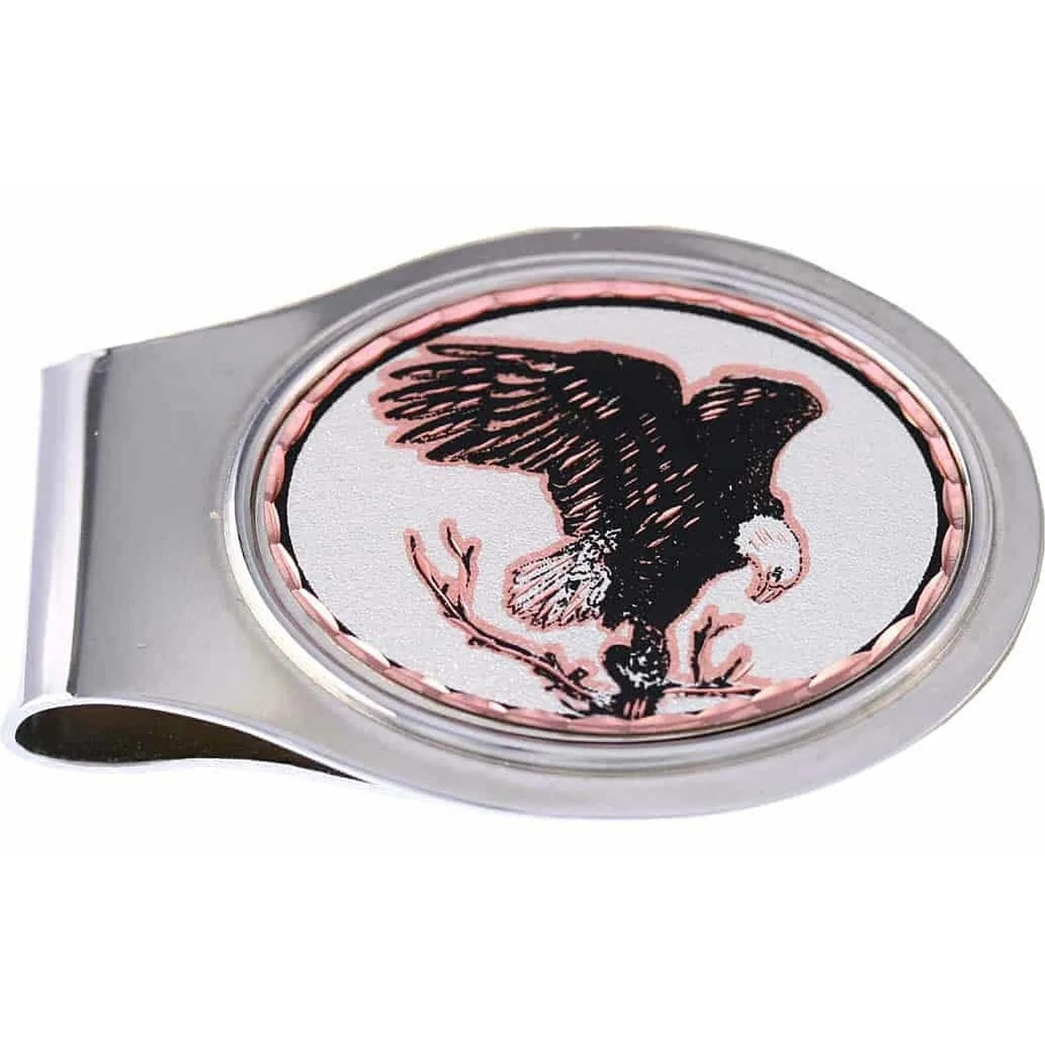 Artisanal soaring American bald eagle over mountains pure copper and silver-plated money clip