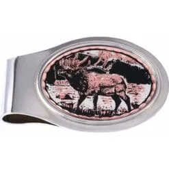 Unique bugling bull elk in mountains pure copper and silver-plated oval money clip