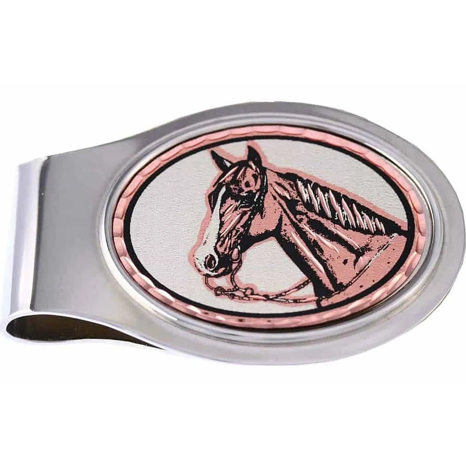 Handmade Western bridled horse head portrait pure copper and silver-plated money clip