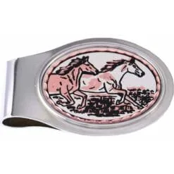 Artisanal Western prancing stallion horse pure copper and silver-plated money clip