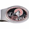 Silver Plated Oval Men's Money Clips, Unique Handmade Howling Wolf Money Clips