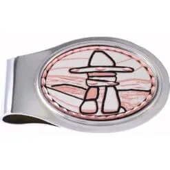 Handmade Canadian Inuit Inukshuk stone landmark pure copper and silver-plated money clip