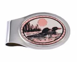 Buy Lakes Scene with Loons Copper Artwork Embellished Men's Money Clips. No Polishing Required