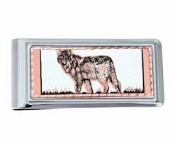 Wolf Copper Artwork Embellished Rectangular Men's Money Clips