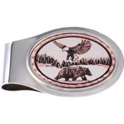 Unique soaring bald eagle and howling timber wolf pure copper and silver-plated money clip