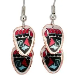 Unique Southwest Native double bear paw pure copper dangle earrings in black and copper