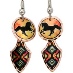 Silhouettes Horse Earrings Made from Copper with Colorful Background