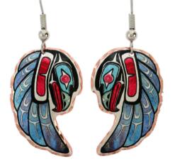Northwest Native eagle earrings handmade in vibrant colors from copper