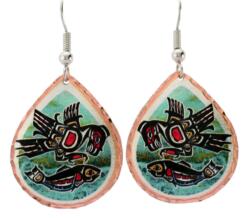 Northwest Native eagle and salmon earrings with surgical steel hypoallergenic ear wires