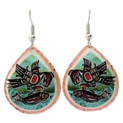 Native eagle and salmon earrings handmade from copper in bright colors will evoke delighted admiration