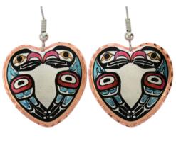 Heart-shaped Native Haida love birds earrings for women