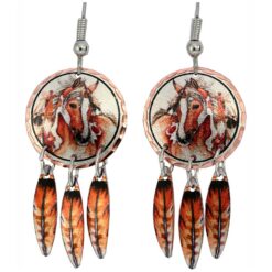 Remarkable Indian Horse Earrings with Copper Feather Dangles