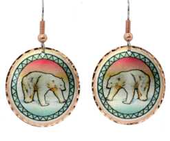 Polar bear earrings inspired by arctic wildlife handmade from copper with vibrant background colors Polar bear earrings inspired by arctic wildlife handmade from copper with vibrant background colors