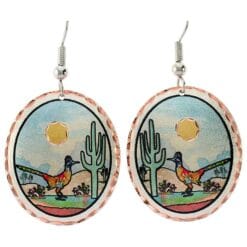 Desert scene roadrunner earrings, wholesale artisan jewelry