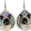 Siamese Cat Earrings With Flower Background