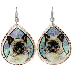 Wholesale Cat Art Jewelry, Teardrop Siamese Cat Earrings