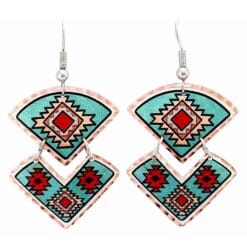 Dangle turquoise Southwest Native American earrings. Surgical steel ear wires make these unique copper earrings safe to wear.