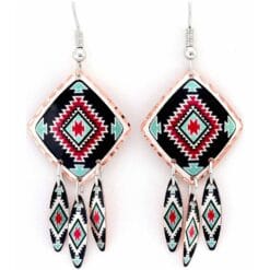Dangle colorful Southwest Native earrings with black background