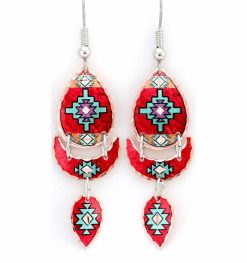 Southwest Native earrings handcrafted from copper in captivating red and turquoise colors