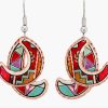 Dangle Southwest Native earrings handmade in bright red and turquoise colors