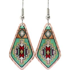 Patina green long diamond shape Southwest Native American earrings