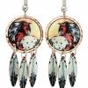 Spotted Horse Earrings with Dangle Feathers