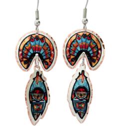 Buy dangle feathers and sun kachina earrings, perfect for Southwestern fashionable look