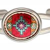 Wire bracelet in silver color embellished with Southwest Native American artwork in vibrant colors