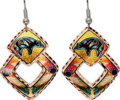 Square Fetish Bear Earrings Inspired by Native Indian Art